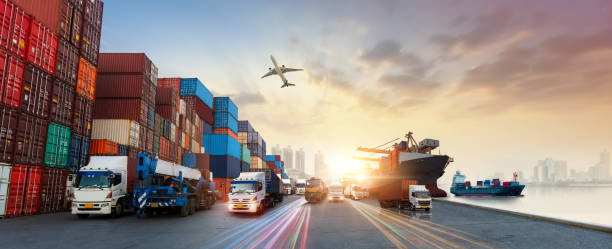 Cargo cranes and containers at a major port